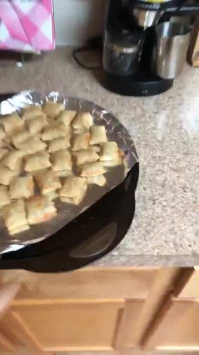 Them pizza rolls hot