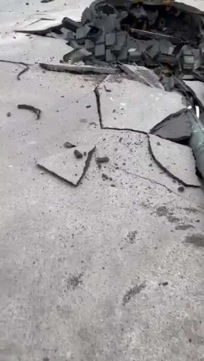 Ukraine: A Russian T-72B tank was hit by a top attack munition in Chernihiv Oblast, and decided to become one with the tarmac.