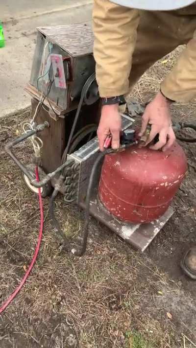 My friend showing me his great grandfather’s homemade air compressor