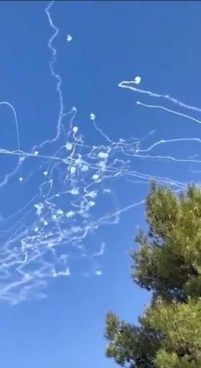 Iron Dome activity in the Israeli city of Safed amid rocket fire from Hezbollah