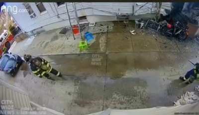Air Conditioner slams into FDNY Firefighter