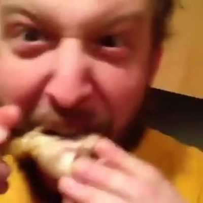 Justin enjoying some chicken