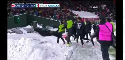 Truly Canadian way to celebrate the goal!