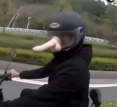 “Let me slap this dick into someone’s helmet while rolling around in a scooter!”