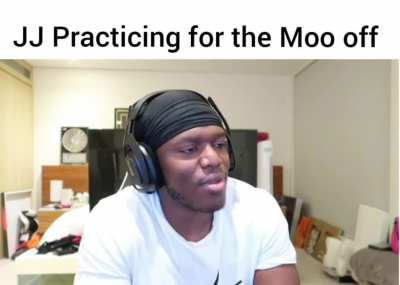 JJ practicing for the moo off.