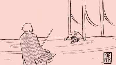 a small and awesome animation of Houra Loux vs Tarnished by @kiecaburn