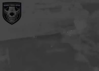 Russian squad got a direct artillery hit as seen from a FLIR drone [music from source]
