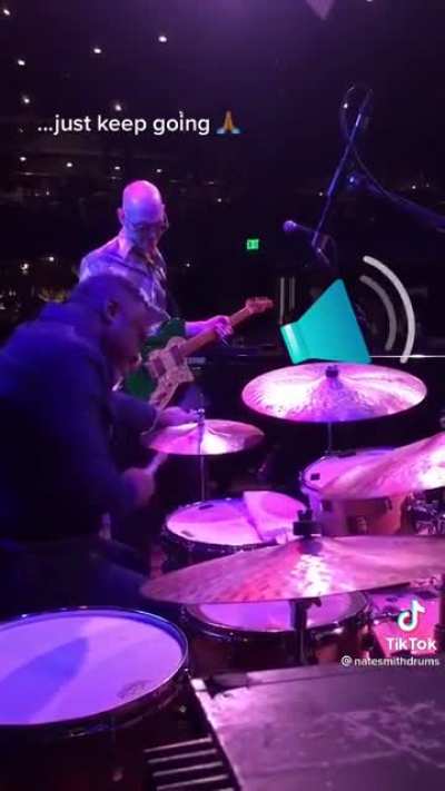 This drummer's recovery from losing his drumstick