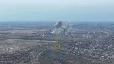 A Russian drone films FABs being dropped on Avdiivka, posted 12.02.2024