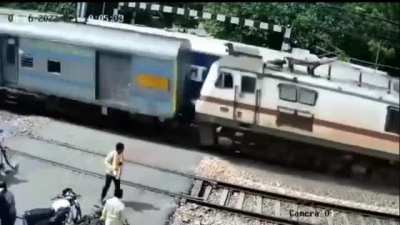 Crossing tracks when you can literally see a train