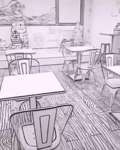 A cafe made to look like a sketch! Incredible 2D effect!