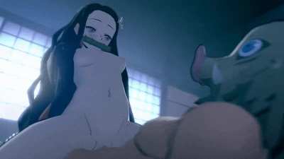 Nezuko riding Inosuke [Grea<wbr>tm8](<wbr>Demon slayer)