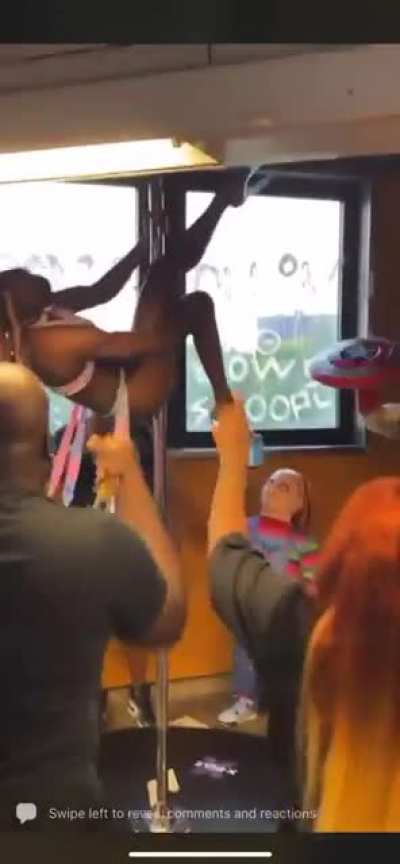 Pole dancing at a prime location