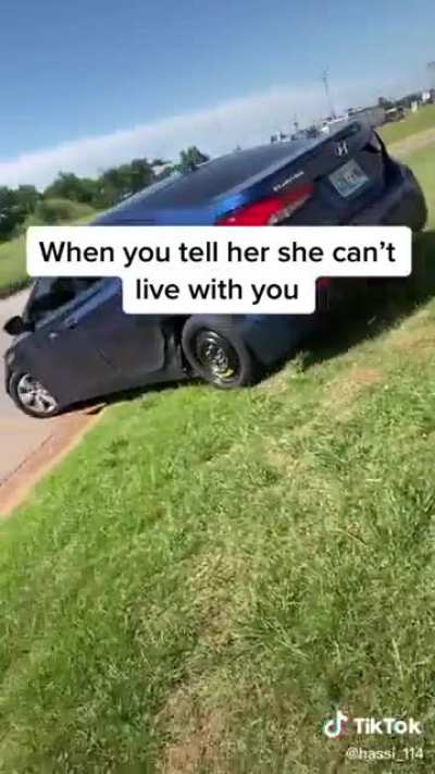 Girl ruins car trying to run over her boyfriend