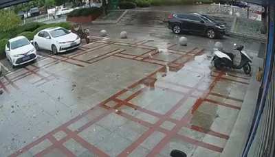 Concrete ball mysteriously rolls back into place