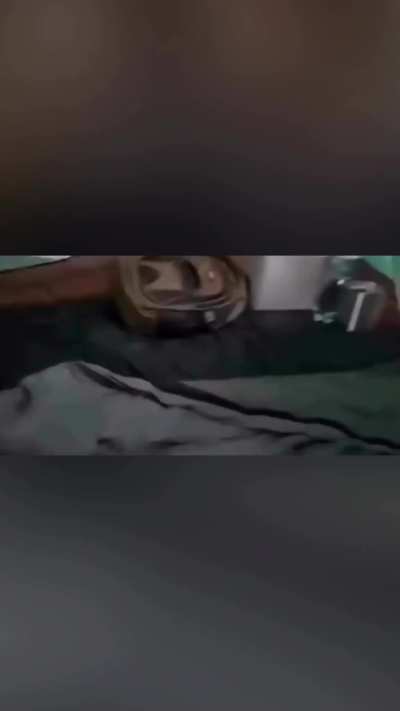 Unexpected bear visiting his tent