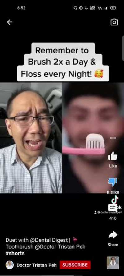 This dentist's react video. (I don't have tiktok, so I got bored and saw this on youtube.)