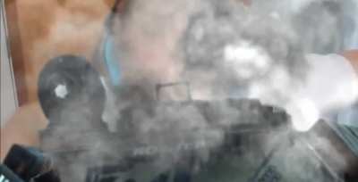 Pilots getting animation-locked on the back of a titan that's deploying electric smoke