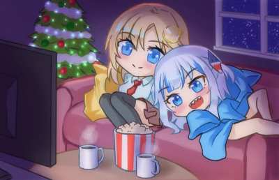 Drew Gura and Ame watching tv watching along with us!