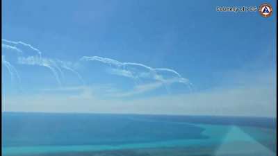 People's Liberation Army Air Force Jet harasses a Bureau of Fisheries and Aquatic Resources (PH) plane by deploying flares during a Maritime Domain Awareness Flight near Bajo de Masinloc. 
