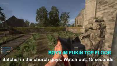 Explosive satchel on the church