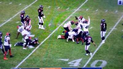 Giddily triumphant celebration by #48 (long snapper Patrick Scales)