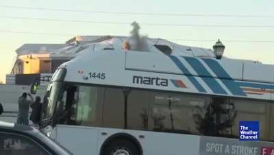 Cameraman films the implosion of the Georgia Dome stadium only for a Marta bus to block the view at the perfect moment