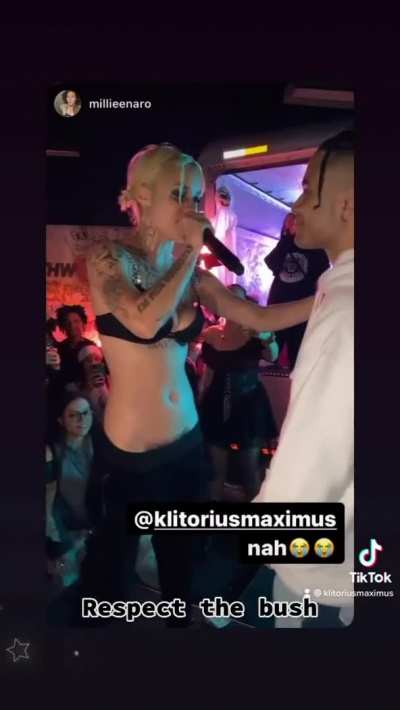 Female rapper BigKlit makes some dude kiss and lick her bush on stage