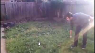 Guy thinks it’s a good idea to throw a knife at spray paint