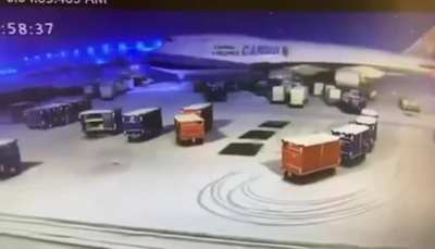 A China Airlines Cargo Boeing 747 sustained some serious damage at Chicago O’Hare this morning, January 29, after landing from Anchorage. The plane plowed through some ground equipment, causing (what appears to be) significant damage to the two left engin