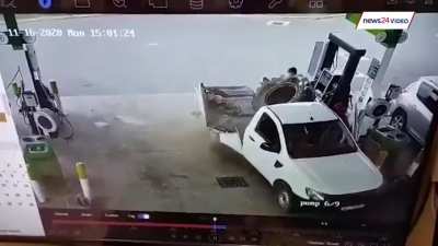 You definitely shouldn't sit on a tractor tire while pumping it with air.