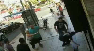 Hit an old man, would get jab till knocked out by another man
