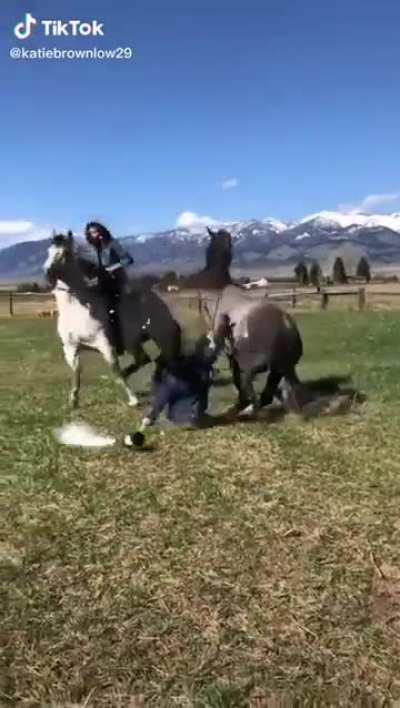 Two girls riding horses