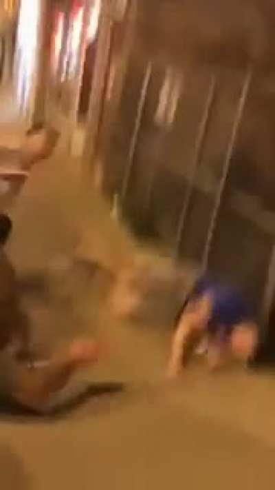 Two dudes saving a guy from getting mugged