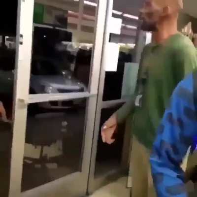 Guy gets knocked out and breaks the window with his head