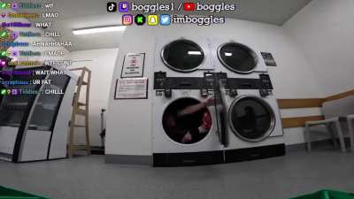 Guy gets stuck in washing machine 