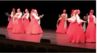 A Russian form of dance called Berezka. In this dance form the dancers take such small steps that it appears as if they’re just floating.
