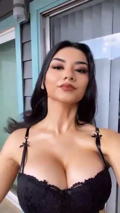 Outside in a bra