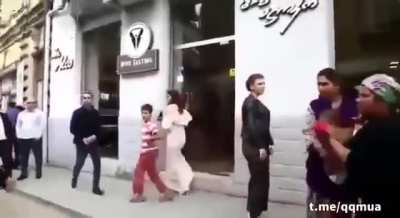 Women raged hard and used her child as a stone to hurt that man