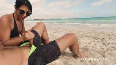 Cumming in her mouth on the public beach!