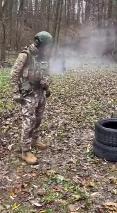 Ukrainian soldier let’s his buddy shoot him in order to show the strength of their body armor