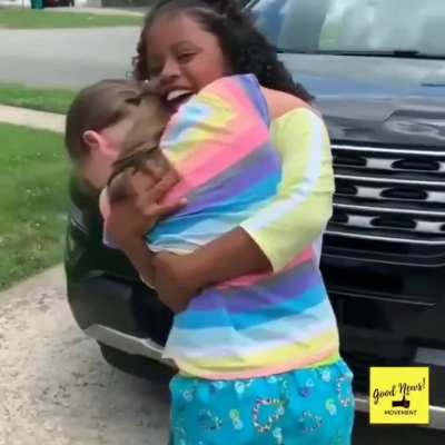 Two young best friends see each other for the first time in 3 months due to quarantine.
