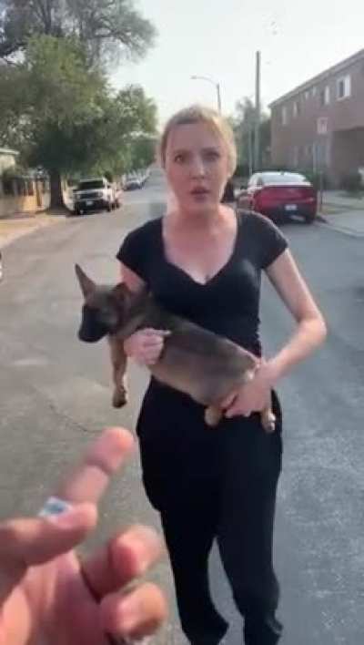 Racist woman throws dog at black man