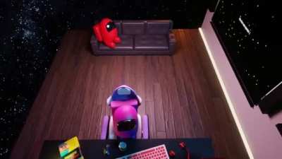 Red intently judges others' gameplay in space (OC)