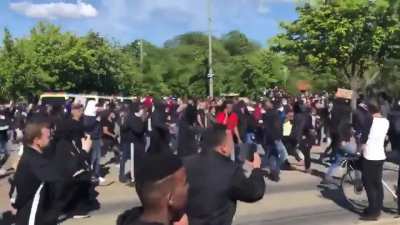 BLM protestors attack police car and punch innocent bystander in sweden