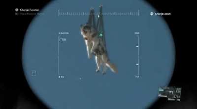 The most sincere smile: D-Dog parachuting into action to join Venom Snake.