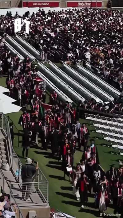 Stanford University graduates staged a walkout during Google CEO Sundar Pichai's keynote address at commencement Sunday. The walkout was organized by Students for Justice in Palestine and No Tech for Apartheid as a protest against Google’s contracts with 