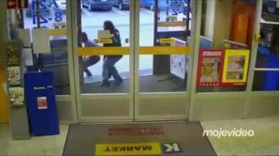 A cashier in Finland responds to shop lifters.