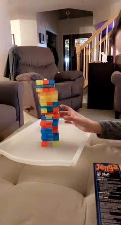 The Jenga tower stood strong...for another 7 rounds.