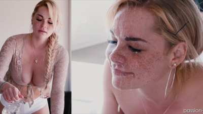 Freckled beauty gets sprayed